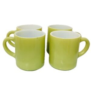Set of 4 Vintage Green Milk Glass Mugs